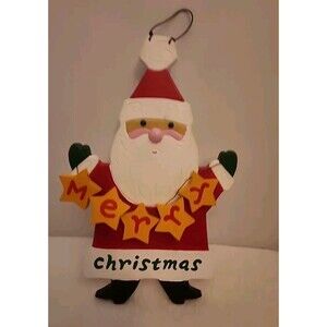 Santa Merry Christmas Hanging Decoration For Christmas Wood 16" Tall
